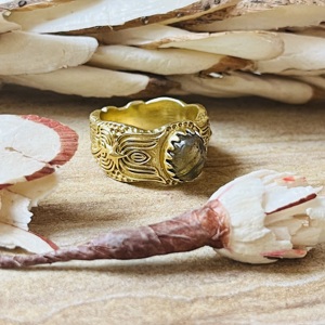 Elegant Design <b>Labradorite</b> Lotus Texture <b>Ring</b> Boho Gold Plated Brass <b>Ring</b> Vintage Floral Tribal Statement Wholesale Womens <b>Ring</b> - Product Image 3