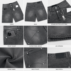 Pantalones Cortos Bermuda de Mezclilla Lavada para Hombre, Cintura Alta, Cierre de Botones, Estilo Casual Urbano con Bolsillos, 100% Algodón, Cálidos y Cómodos - Product Image 5