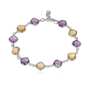 925 Sterling Silver <b>Amethyst</b> & Citrine Bezel Set <b>Bracelet</b> Minimalist Gemstone Chain <b>Bracelet</b> for Women Everyday Wear Jewelry - Product Image 1