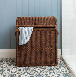 <b>Rectangular</b> open rattan <b>storage</b> laundry <b>basket</b> with side handles and a removable white cloth liner, available at wholesale price - Product Image 3