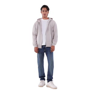 Sweat à capuche zippé beige personnalisé avec logo pour femme, en molleton épais, avec cordon de serrage, style streetwear, vente en gros - Product Image 4