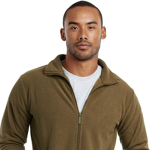 <b>Men's</b> Olive Green Fleece <b>Jacket</b> Breathable Stand Collar <b>Half</b>-<b>Zip</b> Closure Casual Winter Wear Regular Fit Solid Color Zipper - Product Image 4