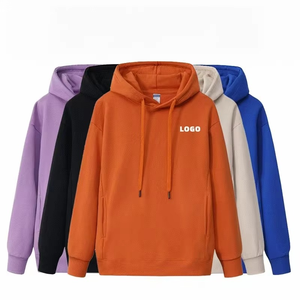 Unisex Purple Fleece Hooded Sweatshirt Oversized Regular Fit Casual Solid Color Pocket Design Autumn Wear <b>Men's</b> hooded - Product Image 3