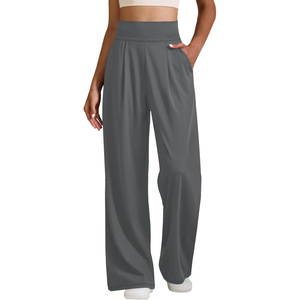 Pantalon crayon taille mi-haute pour femme, coupe droite, longueur intégrale, décontracté, couleur unie, tricoté, 100 % polyester, écologique, avec cordon de serrage - Product Image 6