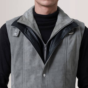 Gilet en cuir gris respirant, confortable et léger, nouveau design tendance, logo personnalisé, gilet en cuir pour homme - Product Image 5