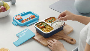 Boîte à lunch en acier inoxydable avec 3 compartiments, récipient alimentaire sans BPA avec couvercle en plastique et couverts - Product Image 2