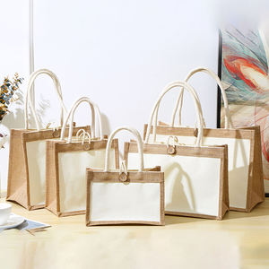 Sac fourre-tout moderne en jute naturel avec deux poignées ouvertes, durable, de haute qualité, réutilisable pour le bureau, les voyages, les activités de plein air et l'usage quotidien - Product Image 3