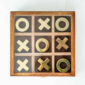 Vintage Quality Mango Wooden and Brass Tic Tac Toe XO Game for Family and Friends Party <b>Table</b> Ware Game Handmade Product - Product Image 5