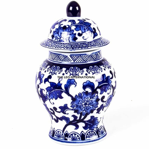 Pot à gingembre décoratif haut de gamme en porcelaine bleue et blanche peinte à la main, arrangement floral artificiel - Product Image 1