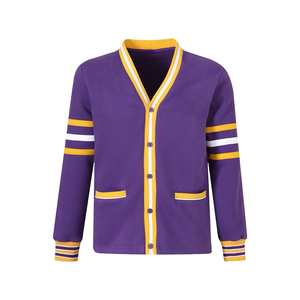 Custom Alcorn Purple Fleece <b>Cardigan</b> V-Neck with Custom Logo with Private Label with Wholesale Supply with OEM Custom Production - Product Image 1