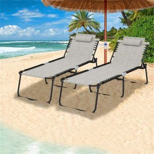 Sdraio da Patio Extra Large 27 Pollici con Schienale Regolabile in 4 Posizioni, Sedia Pieghevole per Prendere il Sole, Grigia - Product Image 2