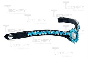 Frontal de Cuero Negro para Caballo con Centro de Girasol de Diamantes de Imitación Azules, Accesorio Premium para Brida - Product Image 3