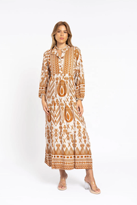 Robe Caftan d'été beige midi imprimé bohème Caftans pour femmes - Product Image 5