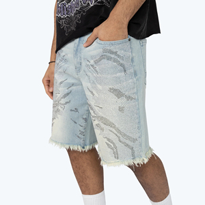 Wholesale Custom High Waist Light Wash Summer <b>Overalls</b> Style Regular Fit Casual Denim Shorts for Men New Style Solid Color - Product Image 5