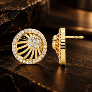 Round Cut Lab Grown Diamond <b>Earring</b> 14K 18K Solid Gold Sunburst <b>Halo</b> Stud <b>Earring</b> DEF VVS Custom Jewelry Wedding <b>Earring</b> OEM ODM - Product Image 1