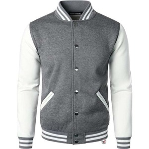 <b>Mens</b> Gray Varsity <b>Jacket</b> With <b>White</b> Sleeves Button Front Casual Baseball <b>Jacket</b> Autumn Wear Solid Color Turn-down Collar <b>Jackets</b> - Product Image 1