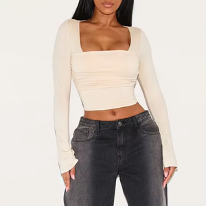 Blusa Corta Casual Ajustada para Mujer, Cuello Cuadrado, Manga Larga, Diseño Transpirable para Primavera, Verano, Otoño e Invierno, ODM - Product Image 1