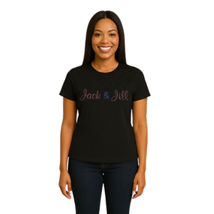 Camiseta Negra para Mujer con Diseño de Letras Cursivas Brillantes, Ropa Casual para el Día a Día, Estilo Urbano, Cómoda y a la Moda - Product Image 1