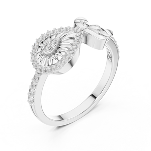 Anillo de Diamantes Cultivados en Laboratorio DIVINE LEAF para Mujer, Oro Blanco de 18 Quilates con Baño de Rodio, Piedras Laterales, Regalo de Compromiso, Boda, Uso Diario - Product Image 3