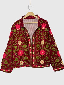 Veste en velours brodée de fleurs, col mandarin, manches longues, taille plus, style blouson pour femmes, hiver - Product Image 4