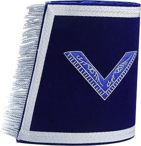 Brazalete de la Logia Azul del Maestro Venerable - Terciopelo Azul Bordado a Mano con Ribete y Flecos Blancos - Product Image 6