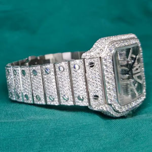 Montre pour homme en acier inoxydable avec logo personnalisé, style antique, luxe, strass, cristal, calendrier, quartz, unique, avec moissanite - Product Image 1