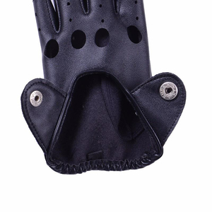 Classic Retro <b>Fingerless</b> Black Leather <b>Gloves</b> – Soft Sheepskin Perforated Design – Breathable Half-Finger Style for Cycling, - Product Image 4