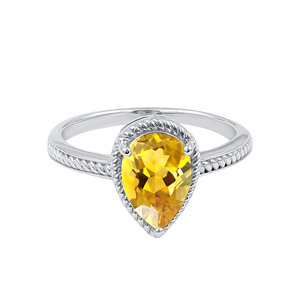 Gourik Women's Vintage Stype 925 Sterling <b>Silver</b> Wedding Gemstone 10x7mm Pear Shape Natural Citrine Prong Setting <b>Ring</b> - Product Image 2