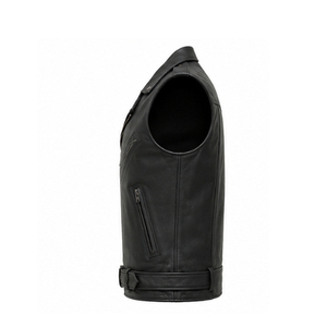 Gilet de motard en cuir véritable noir pour homme, imperméable, respirant, sans manches, avec poches zippées et ceinture - Product Image 5
