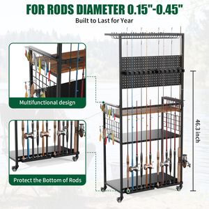 Chariot de rangement multi-niveaux à roulettes pour cannes à pêche avec support pour moulinets et équipement de pêche - Product Image 3