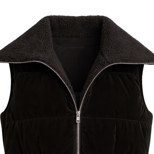Chaleco acolchado negro sin mangas para mujer con cuello de sherpa, cremallera frontal, cálido y a la moda para exteriores - Product Image 4