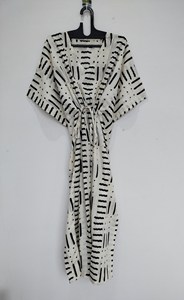 Robe Kaftan Vintage pour Femme, Imprimé Floral Jungle, Dentelle, Col en V, Manches 3/4, Longueur Genou, Coupe A-Line, Oversize, 100% Coton, Style Bohème Plage - Product Image 5