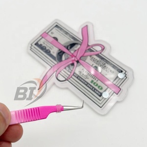 Diseño de dólar Acrílico Lash Tile Acero sostenible 90 grados Dos tonos Pinzas de extensión de pestañas Impresión personalizada Logo Pinzas para pestañas - Product Image 3