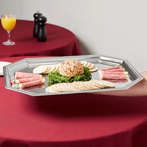 Classic <b>Octagonal</b> Metal Storage Tray Polished Finish Tableware Dishwasher Safe Single Tier Polygon Shape - Product Image 2