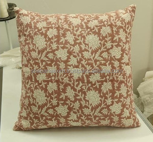 Venta al por mayor Boho Vintage algodón funda de almohada indio hecho a mano bloque impreso hoja diseño decorativo cojín y Tiro - Product Image 2