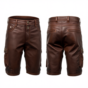 Pantalones Cortos de Cuero Tradicionales Bávaros para Hombre, Estilo Vintage Marrón Bordado, para el Festival de la Cerveza, Estilo Alpino Trachten - Product Image 1