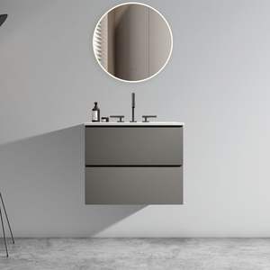 TIA 24 \ "montaggio a parete bagno moderno lavello in ceramica grigio tre fori per rubinetto grande portaoggetti Pre-assemblato pezzo unico - Product Image 1