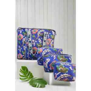 Bolso Tote Azul Casual con Cierre, Combo de 3 Bolsas Utilitarias, Gran Capacidad, Portátil, de Algodón, con Patrón Bordado - Product Image 2