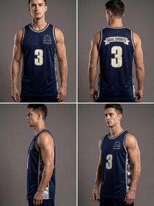 Maillot de basket bleu marine personnalisé, uniforme sans manches en mesh sublimé, respirant, vêtements d'entraînement d'équipe, OEM, vêtements de sport pour hommes - Product Image 2
