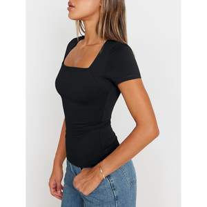 Queen Women's FOXA Camisetas de entrenamiento de doble forro Casual Slim Fit Ropa de verano con manga corta Cuello cuadrado Vestidos Casuales - Product Image 2