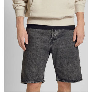 Pantalones Cortos Bermuda de Mezclilla Lavada para Hombre, Cintura Alta Elástica, Estilo Casual de Lona de Algodón de Color Sólido, Secado Rápido, 180g, Estampado Digital - Product Image 3