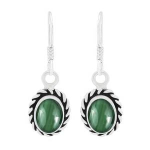 Boucles d'oreilles en pierres précieuses malachite 925 boucles d'oreilles en argent sterling massif de forme ovale pour femmes et filles boucles d'oreilles pendantes bijoux en argent - Product Image 1