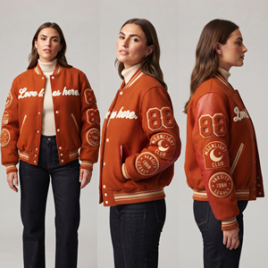 Veste universitaire pour femmes, design avec patch brodé, rembourrage en coton, col rond, style automne, vestes universitaires de baseball pour femmes - Product Image 6