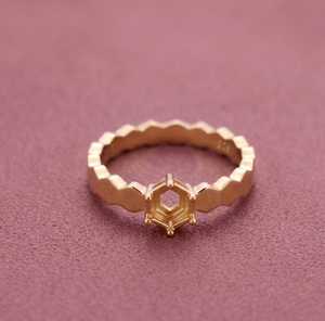 Bague semi-montée en argent sterling 925 avec pierre précieuse hexagonale, monture géométrique nid d'abeille, support de bague vierge en vermeil doré - Product Image 4