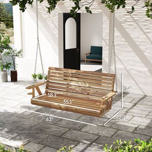 Dondolo a 3 posti in legno per veranda con portabicchieri e catene di sospensione, per patio e giardino, in legno naturale per il relax all'aperto - Product Image 3
