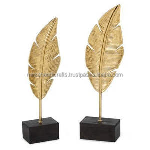 Decorative <b>Gold</b> Leaf on Marble Stand Decor Set of 2 Showpiece for Living Room <b>Bedroom</b> and Home Decor Standard - Product Image 1