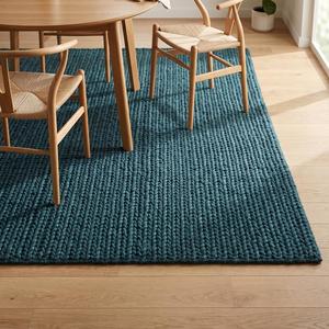 Tapis moderne en laine couleur vert sarcelle uni, tissé à la main avec un design texturé bouclé, décoration de sol naturelle pour salon et chambre à coucher - Product Image 4