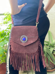 Bolso cruzado de cuero genuino hecho a mano para mujer, con flecos bandolera, estilo Vintage, minimalista, correa ajustable, bolsos bohemios - Product Image 3