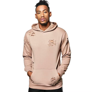 Sudadera con Capucha para Hombre, 100% Algodón, Color Sólido, Diseño Desgastado, Bolsillo Frontal, Corte Casual, Invierno, Tejido de Punto, Manga Regular - Product Image 1