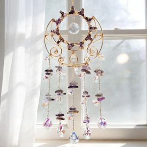 Magnifique attrape-soleil en métal en forme de fleur, or et violet, avec cristaux, pour la maison, le jardin, la fenêtre, décoration suspendue, article cadeau, élégant et luxueux - Product Image 1